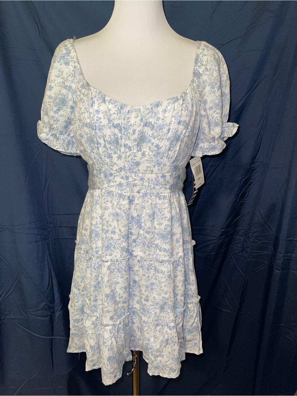 Trixxi Light Blue Floral Puff-Sleeve Mini Dress